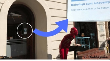 O cafenea din Sibiu susține mamele care alăptează, printr-un afiș la intrare
