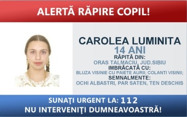Sibiu. Alertă, copil răpit! Poliția solicită sprijin pentru găsirea unei fete de 14 ani din Tălmaciu, luată cu forța de acasă de patru bărbați mascați