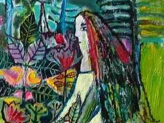 Fata cu parul curcubeu si copacul cu fluturi